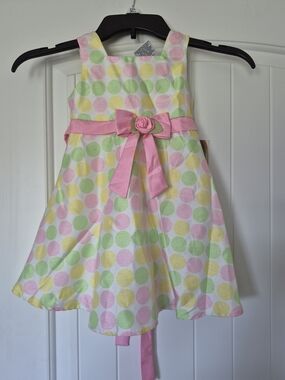 Youngland Pink Green Yellow Polka Dot Girls Formal Dress with Bow Size 2t